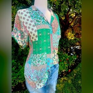 cupcakes & cashmere Multicolor Patchwork Button Down Shirt